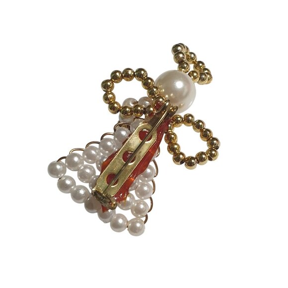 Angel Shape Bead Brooch Faux Pearl Gold Tone Pin Holiday Christmas Gift Vintage - Picture 3 of 3